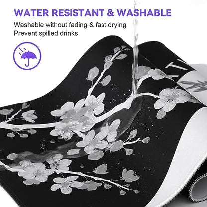 DIGSOM Mouse Pad Black and White Cherry Blossom Pattern, 31.5 x 11.8in | XL Mouse mat, Smooth surface, Anti-slip rubber base, For keyboard and mouse, For home and office use - color: Black and White Cherry Blossom