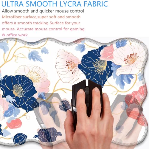 Bxgolkgd Desk Mat Set,Mouse Pad with Keyboard Wrist Rest & Mouse Wrist Rest,Wave-Shaped Design,Non-Slip Rubber Base,Ergonomic Desk Mat for Home,Office,Gaming,Abstract Flowers - color: Abstract Flowers