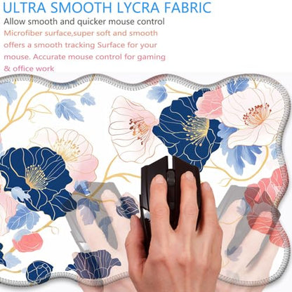 Bxgolkgd Desk Mat Set,Mouse Pad with Keyboard Wrist Rest & Mouse Wrist Rest,Wave-Shaped Design,Non-Slip Rubber Base,Ergonomic Desk Mat for Home,Office,Gaming,Abstract Flowers - color: Abstract Flowers