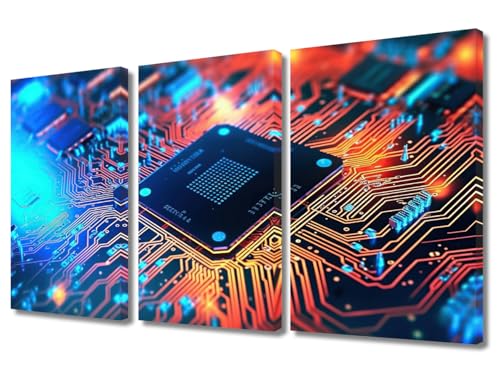 Circuit Board Home Decor Wall Digital Chip Posters for Room Aesthetic CPU Concept Wall Decor for Bedroom Posters and Prints Contemporary Home Decor Stretched Framed Ready to Hang (36"Wx24"H) - color: Artwork-06, size: 36"Wx24"H