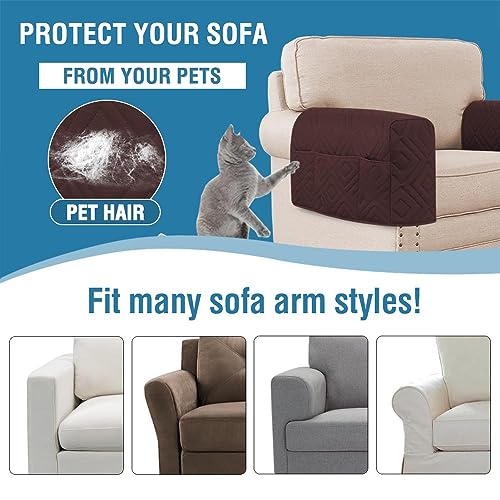 H.VERSAILTEX Armrest Covers for Sofa Water Resistant Couch Arm Covers Remote Control Holder Sofa Armrest Organizer for Magazine, Tablet, Phone, iPad(Set of 2, Brown/Beige) - color: Double Diamond-brown/Beige