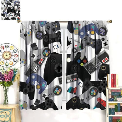 Gamer Curtains, Gamepad Modern Controller Games Console Window Curtains for Boys Girls Kids Room Bedroom Living Room 42" W X 45" L - color: Gamepad-6, size: 21"W x 45"L (Pack of 2)