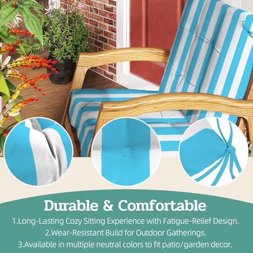 Outdoor Chair Cushions Set of 2, 42x21x4 Inch Patio Cushion for Dining/Rocking Chairs, High Back Soft Seat Pad, Indoor Outside Use, Fade-Resistant & Waterproof, Sky Blue White Stripes - color: Sky Blue White Stripes