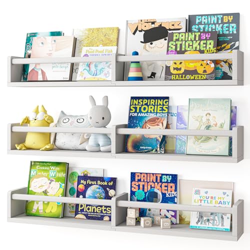 Fixwal Nursery Bookshelves, 32in Floating Bookshelves for Wall Set of 3, Wood Wall Mounted Floating Shelves for Baby Nursery Decor, Toys and Decor Storage (White) - color: White, size: 32inches
