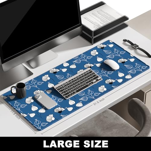 BOSOBO Large Mouse Pad, Desk Pad, XXL XL Extended Gaming Mouse Pad, Desk Mat for Office & Home, Long Keyboard Mat, Huge Mouse Pad, Desktop Full Cover 31.5 x 11.8 Inches, Minimalist Blue White Flowers - color: Minimalist Blue White Flowers, size: XL - 31.5