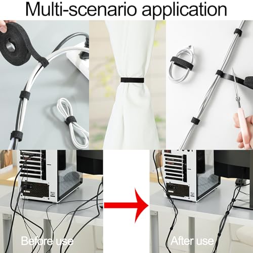 60ft x 1/2 Inch Hook and Loop Straps Double Sided Roll, Fastening Reusable Cable Ties Self Gripping, Adjustable Cord Straps Cable Management Tape for Home, Office, Wire Bundling