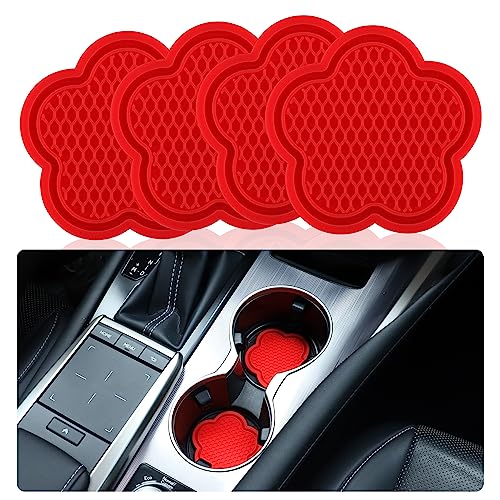 GaRhomxy Car Cup Holder Coaster, Universal Non-Slip Recessed Flower Shaped Cup Holders, Cute Car Accessories Interior for Women and Man Interior Sets 4 Pack (Red) - color: Red