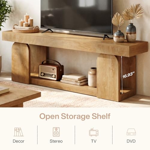 Tribesigns 63" TV Stand for 55/60/65/75-Inch TVs, Farmhouse Entertainment Center with Storage Shelves, Wooden TV Media Console for Living Room, Bedroom, Natural Wood