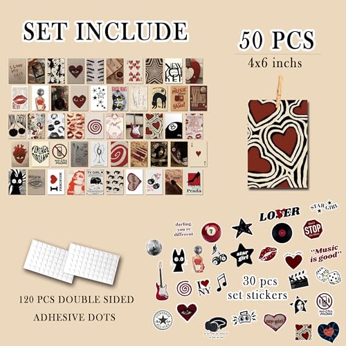 Kizbok Downtown Girl Room Decor Y2K Posters, 50pcs Vintage Downtown Girl Poster Set with Stickers, Retro Y2K Room Decor 4x6 Wall Collage Kit for Teen Girls Bedroom Decor - color: Downtown girl room decor