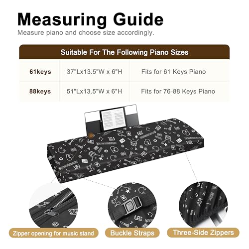 Explore Land Piano Keyboard Dust Cover - Dirt Proof Stretchy Digital Piano Cover with Music Stand Opening(61keys，Music Symbols) - color: Music Symbols, size: 61 Keys