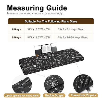 88Keys Piano Keyboard Dust Cover - Dirt Proof Stretchy Digital Piano Cover with Music Stand Opening(Music Symbols) - color: Music Symbols, size: 88 Keys