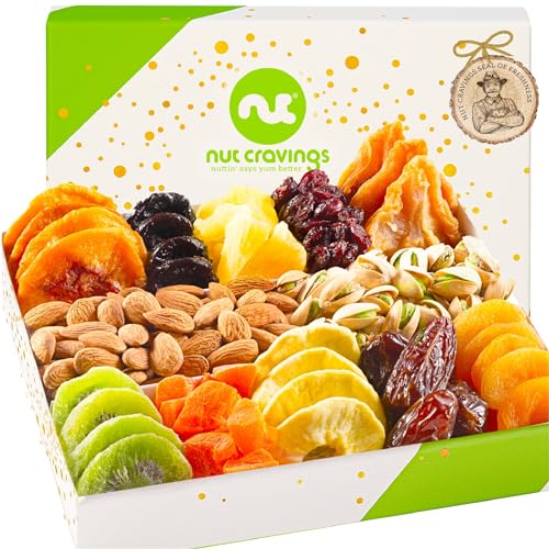 NUT CRAVINGS - Dried Fruit & Mixed Nuts Gift Basket in White Gold Box (12 Assortments) Food Arrangement, Healthy Snack Care Package, - style: 7. Elegant Gift Box - (12 Piece Assortment)
