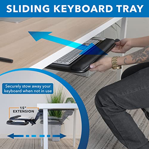 Mount-It! Under Desk Keyboard Tray, Adjustable Slide-Out Keyboard & Mouse Platform, 20.5" W × 11" D, Ergonomic Wrist Rest, Tilt & Swivel, Heavy-Duty Bolt-On Keyboard Drawer for Home Office, Black - color: Black