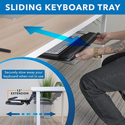 Mount-It! Under Desk Keyboard Tray, Adjustable Slide-Out Keyboard & Mouse Platform, 20.5" W × 11" D, Ergonomic Wrist Rest, Tilt & Swivel, Heavy-Duty Bolt-On Keyboard Drawer for Home Office, Black - color: Black
