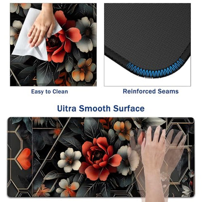 Large Mouse Pad + Keyboard Wrist Rest Set, Extended Gaming Mousepad (31.5X11.8 inch) with Non-Slip Rubber, Ergonomics Memory Foam Mouse Wrist Rest Support, Futurist Flowery Floral XXL Desk Pad - color: Yu-Mouse Pad-3-B33
