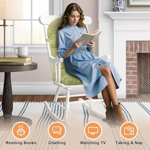 Rocking Chair Cushion - Chenille Fabric, High-Density Sponge, Durable Comfort Double-Sided Tufted Seat Pads with Ties, Chenille︱Grass Green, 44x19x4 inch - color: Reversible | Grass Green