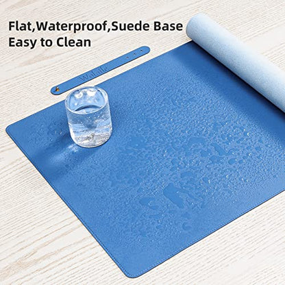 Wolaile Faux Leather Desk Pad Blotter,Water and Slip Resistant Writing Desk Protector Mat,Blue Large Mouse Pad for Desktop/Office Home Table Cover,36x17 in - color: Blue