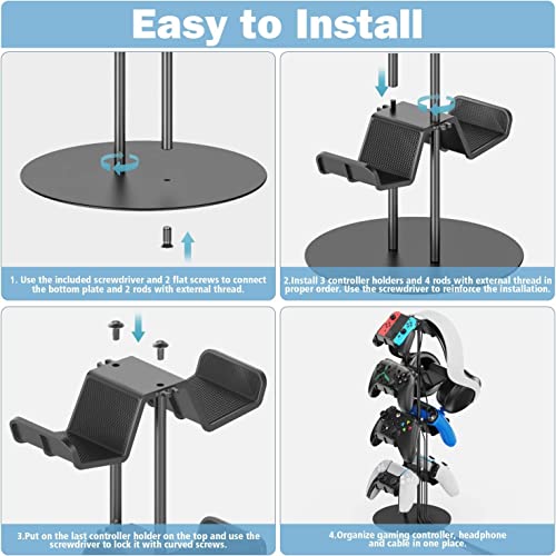 Kytok Controller Stand 4 Tiers with Cable Organizer for Desk, Universal Headphone Stand Compatible with Xbox PS5 PS4 Console Nintendo Switch, Headset Holder & Desk Mounts for 8 Packs Controller - size: 4 tiers+black