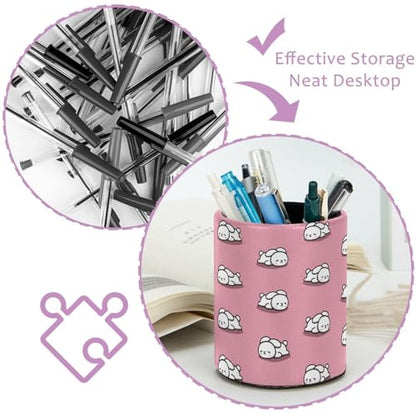Cute Pink and Rabbit Pen Holder Pencil Organizer for Desk, 3.1” x 3.1” x 3.9” Pencil Cup Office Supplies, Large Capacity Cute Pen and Makeup Brush Holder for Home, School, Desktop - color: Cute Pink and Rabbit