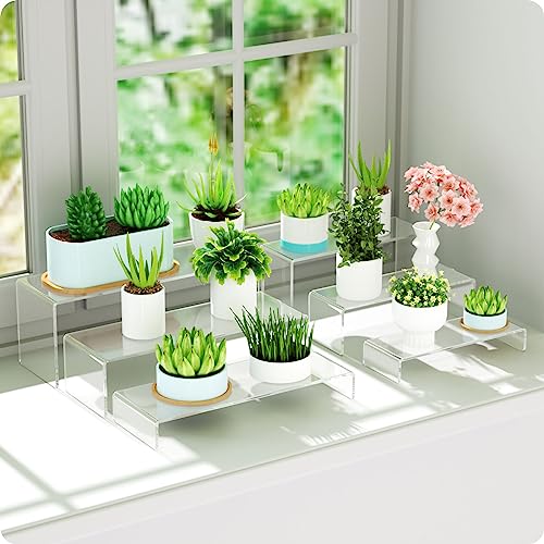 NIUBEE Acrylic Display Riser, 6 Pcs 9" Large Acrylic Risers, 2 Set Clear Rectangular Stands for Candy Dessert Cupcakes, Collectibles Display Stands Shelf for Display for Funko POP Figures - size: 9 inches