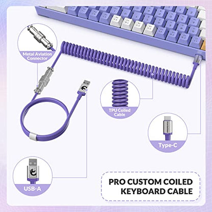 ZIYOU LANG RK-T8 Wired 65% Mechanical Gaming Keyboard with RGB LED Backlit Anti-ghosting TKL Mini 68 Key Custom Coiled C to A Cable Tactile Blue Switch for PS4 PS5 Xbox PC Mac Gamer(White Purple) - color: White Purple, size: 65% Keyboard