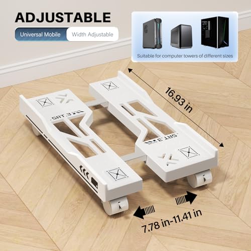 Adjustable Computer Tower Stand, Mobile PC Stand for Floor with 4 Locking Caster Wheels Fits Most PC, Under Desk CPU Holder for Office, Gamers and Students (White) - color: White
