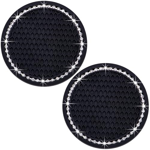 2PCS Bling Cup Holder Coaster, 2.75 Inch Auto Car Cup Holder Insert Coasters, Soft Silicone Anti-Slip Shockproof, Universal Vehicle Interior Accessories for Women Girls (Black & White) - color: Black & White, size: 2 pcs