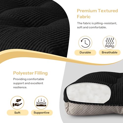 Indoor Kitchen Chair Cushions Set of 4 18"X16.5"X3" Soft Anti Slip Dining Chair Pads Tufted Kitchen Seat Cushion with Ties, Black - color: Black
