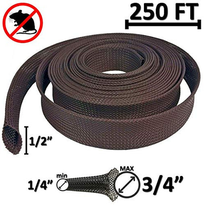 Electriduct 1/2" Chewing Resistant Braided Sleeving Repulsive Hose Wire Mesh Cable Protection Flexible Expandable Wrap - 250 Feet - color: Expandable (Dark Brown), size: 0.5 Inch - 250 Feet