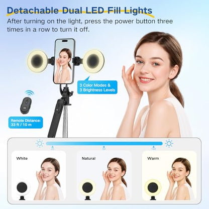 Content Creator Vlogging Kit,180CM Metal Selfie Stick Tripod with Light and Wireless Microphones,Vlogging Kit for iPhone/Android,Phone Tripod for Tiktok &YouTube Starter Kit - color: Black-SM