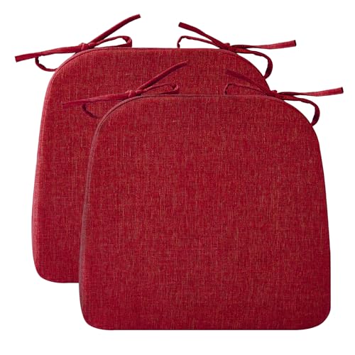 Ruqmuis Chair Cushions for Dining Chairs, 2" Thick Seat Cushions for Kitchen Chairs, D-Shaped Chair Pads with Washable Cover, Ties and Non Slip Backing, 17'' x 16'', Set of 2, Red - color: Red, size: 2 Count(Pack of 1)