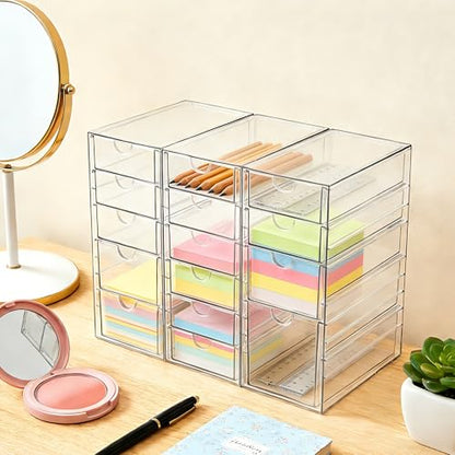 Prsildan 15 Drawers Teacher Toolbox Acrylic Containers, Set of 3 | Clear, Pens Markers Stickers Hardware Storage, Office Desk Kitchen Cabinet Garage Organizer - style: 15 Drawers