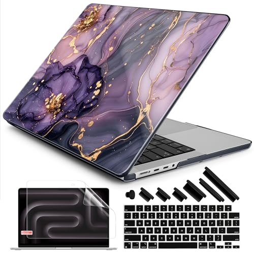 DONGKE Compatible with MacBook Pro 16 Inch Case (2026-2021 Release, M5 M4 M3 M2 M1 Pro/Max Chip), Plastic Hard Shell Cover with Keyboard Cover & Screen Protector for MacBook Pro 16", Marble & Flower - color: Marble & Flower