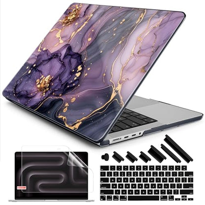 DONGKE Compatible with MacBook Pro 16 Inch Case (2026-2021 Release, M5 M4 M3 M2 M1 Pro/Max Chip), Plastic Hard Shell Cover with Keyboard Cover & Screen Protector for MacBook Pro 16", Marble & Flower - color: Marble & Flower