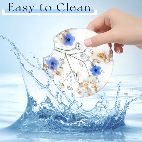 Swooflia Flower Car Cup Holder Coasters for Women - 2.75 Inch Cute Resin Clear Automotive Drink Cupholder Insert Car Accessories 2 Pack Blue - color: Blue