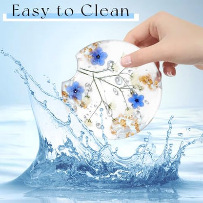 Swooflia Flower Car Cup Holder Coasters for Women - 2.75 Inch Cute Resin Clear Automotive Drink Cupholder Insert Car Accessories 2 Pack Blue - color: Blue