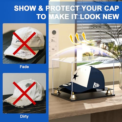 Hat Display Case Clear Acrylic Hat Display Box Assemble Baseball Cap Holder for Signed Memorabilia Cap Storage with Metal Bell Base (11x8.2x7.1 inch) - size: 11 x 8.2 x 7.1 inch