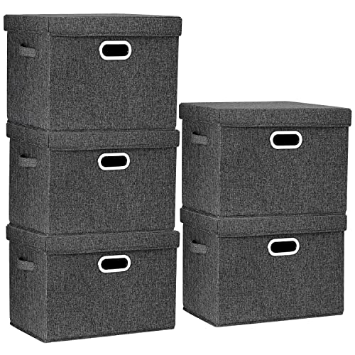 TYEERS Large Storage Bins with Lids, Collapsible, Washable, Fabric Storage Boxes for Organizing, 17.3x11.8x11.4 inches, 5 Pack, Black - color: Black, size: 5-Pack Large