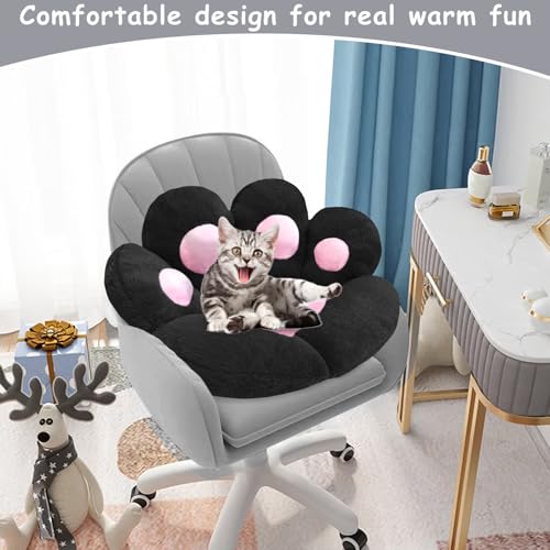 DOBUONO Cat Paw Cushion Kawaii Office Chair Cushion Comfy Plush Gaming Chair Cushion Kawaii Seat Cushion for Girl, Cute Gaming Accessories Room Bedroom Decorate 28"x 24" (Black) - color: Black