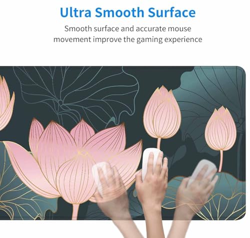 Large Gaming Mouse Pad with Stitched Edges, Lotus Flowers Desk Mat, Extended XL Keyboard Pad, Non-Slip Rubber Base Desk Pad for Keyboard and Mouse, 35.4X15.7 inch - color: Lotus Flowers, size: 35.4L x 15.7W inches