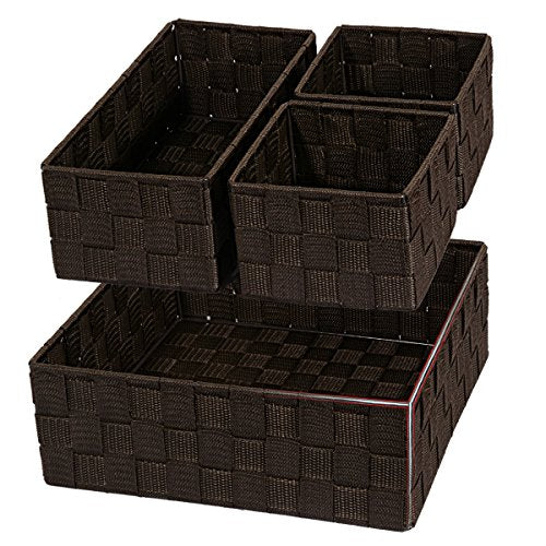 Posprica Woven Storage Baskets for Organizing, Small Baskets Cube Bin Container Tote Organizer Divider for Drawer, Closet, Shelf, Dresser, Set of 4(Brown) - color: Brown