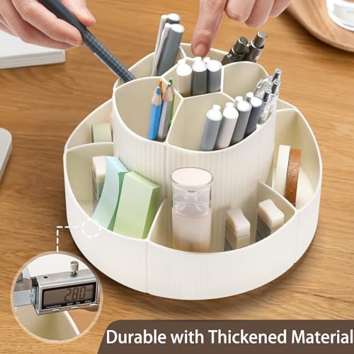 Rotating Desk Organizer, 360° Rotating Pencil Pen Holder for Desk, Desk Organizers and Accessories with 11 Slots Pencil Organizer, Art Supply Storage Box Caddy for Office (Beige) - color: 11 Slot-Beige