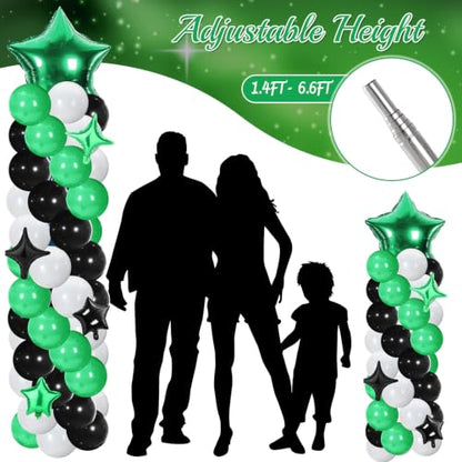 Gejoy 110 Pcs Football Party Balloon Column Stand Kit Green White Black Adjustable Tower Stand from 1.4 to 6.6 ft with Bases for Football Party Back to School Wedding Birthday Baby Shower - color: Green White Black