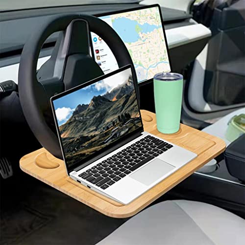lebogner Steering Wheel Tray, Car Tray for Eating, Hook On Steering Wheel Desk for Food, Laptop and Car Accessories, Car Road Trip Must Haves Gadgets Car Table (Bamboo Wood) - color: Bamboo Wood