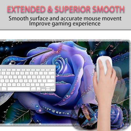 Large Gaming Mouse Pad + Wrist Rest+ Coaster Combo, 31.5 "x 11.8" Durable Non-Slip Extension Table Mat, Suitable for Office and Home, Hummingbird Flower - color: Hummingbird Flower