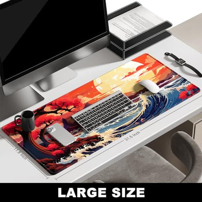 BOSOBO Large Desk Mat, Extended Gaming & Office Home Mat, Long Keyboard Mat, Desktop Full Cover 31.5 x 11.8 Inches, Anime Japan Kanagawa Wave - color: Anime Japan Kanagawa Wave, size: XL - 31.5 x 11.8 Inches