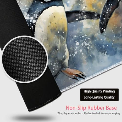 Large Gaming Mouse Pad + Mouse Wrist Rest Pad + Coaster Combination, 31.5 "x 11.8" Durable Non-Slip Extension Table Mat, Suitable for Office and Home, Watercolour Penguins - color: Watercolour Penguins