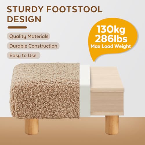 Small Foot Stool Ottoman, Sherpa Footstool Ottoman Foot Rest for Couch, Rectangle Footstools and Ottomans Small for Living Room, Entryway and Bedroom (Light Brown) - color: Light Brown