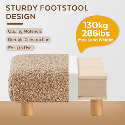 Small Foot Stool Ottoman, Sherpa Footstool Ottoman Foot Rest for Couch, Rectangle Footstools and Ottomans Small for Living Room, Entryway and Bedroom (Light Brown) - color: Light Brown