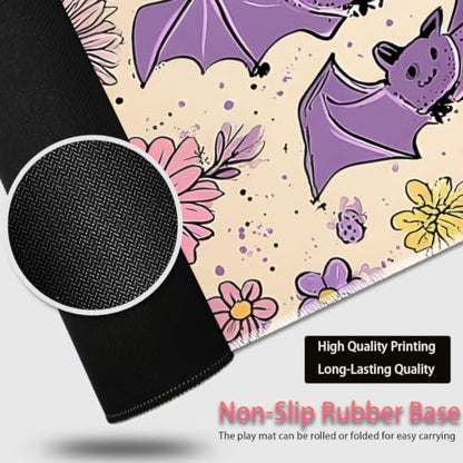 Large Gaming Mouse Pad + Wrist Rest+ Coaster Combo, 31.5 "x 11.8" Durable Non-Slip Extension Table Mat, Suitable for Office and Home, Halloween Bat Flower - color: Halloween Bat Flower